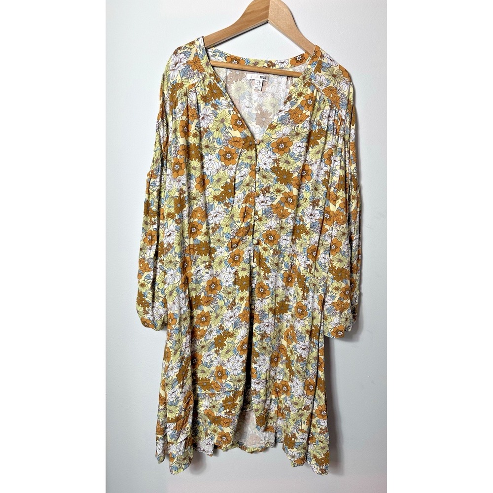 Amuse Society Dress Womens Medium Yellow Floral Babydoll Boho Festival Hippy M